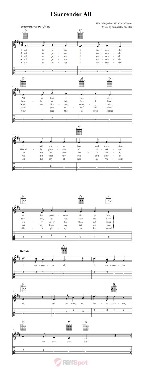 I Surrender All - Easy Guitar Sheet Music and Tab with Chords and Lyrics