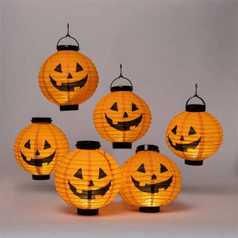 For Ambiance: Paper Lantern With Pumpkin Design Cool White LED Bulbs Halloween Party Decoration ...