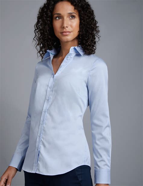 Women's Baby Blue Semi Fitted Shirt - Single Cuff | Hawes & Curtis