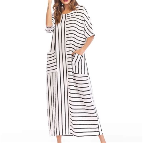 Fashsiualy Summer Dress Women Striped O neck Short sleeve Dress Casual ...