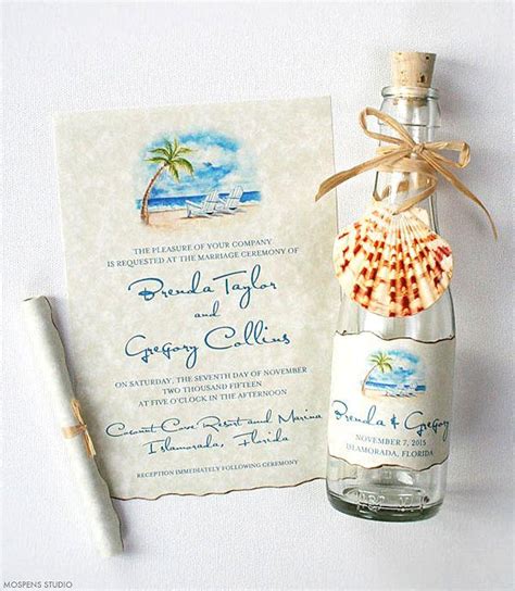 Beach Wedding Invitations - Bottle Invitations - Wedding Invitations In A Bottle - Beach Scene ...