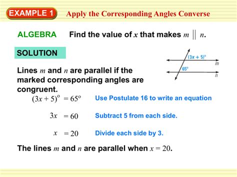 EXAMPLE 1 Apply the Corresponding Angles Converse ALGEBRA x