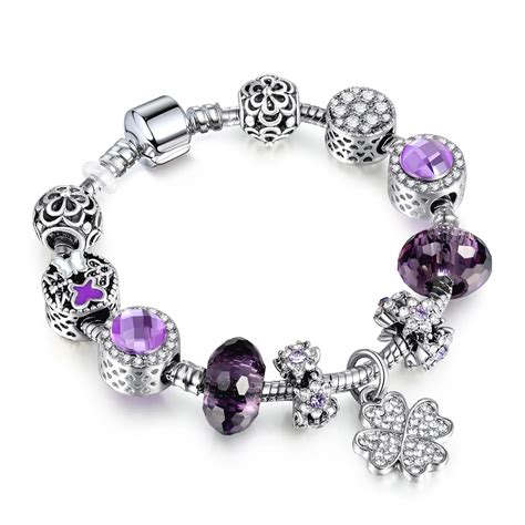 Beautiful Silver Charm pandora Bracelets for women With Exquisite clove Pendant purplecrystal ...