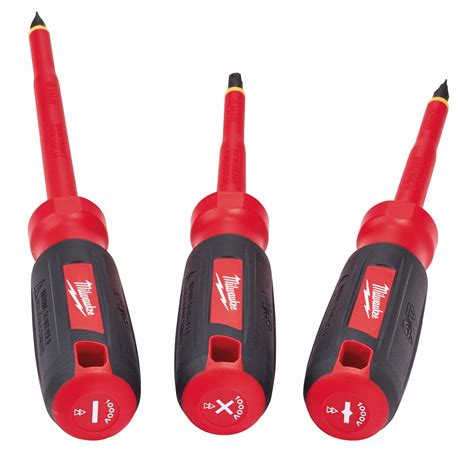 MILWAUKEE Tether Ready Insulated Screwdriver Set, ECX, Phillips, Slotted, Ergonomic, Number of ...