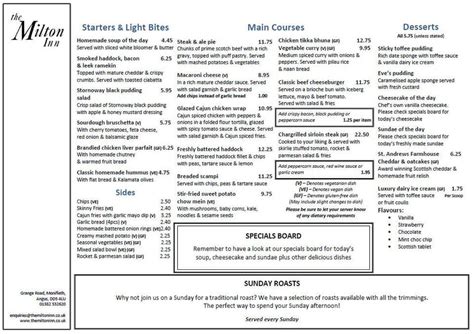 Menu at Milton Inn pub & bar, Dundee