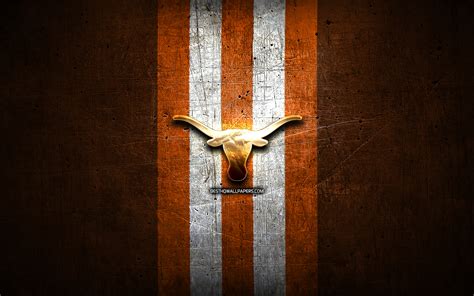 Download wallpapers Texas Longhorns, golden logo, NCAA, orange metal ...