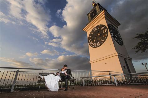 Free picture: analog clock, groom, kiss, landmark, pretty, relaxation, sunset, tower, wife ...