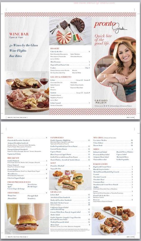 Menu at Pronto by Giada restaurant, Las Vegas, Las Vegas Blvd S