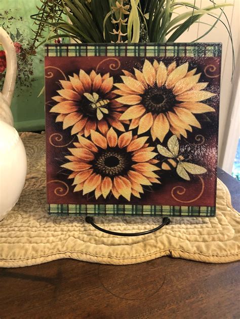 Sunflower Tempered glass cutting board. 8x8 | Etsy