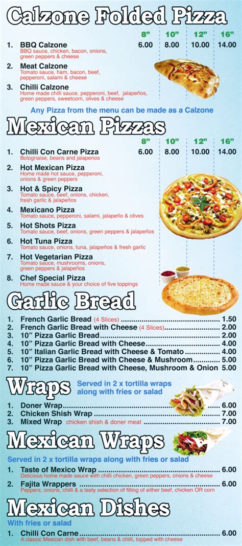 Menu for Mamma Mia Pizza & Pasta takeaway in Stanton Hill