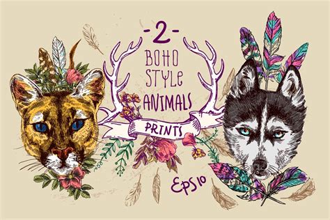 Boho animals | Pre-Designed Illustrator Graphics ~ Creative Market