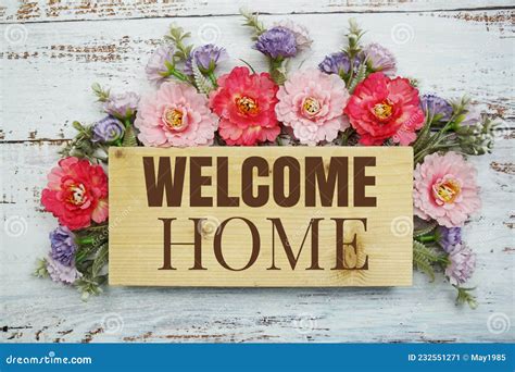 Welcome Home Text with Flowers Frame Decorate on Wooden Background Stock Image - Image of ...