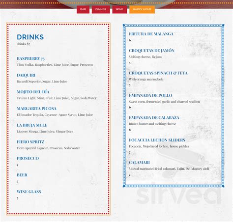 Cafe La Trova menu in Miami, Florida, USA