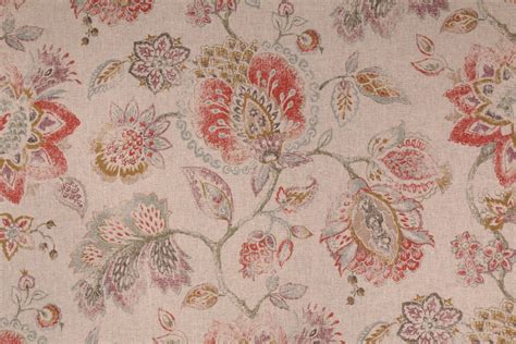 6.2 Yards Floral Printed Linen Drapery Fabric in Natural