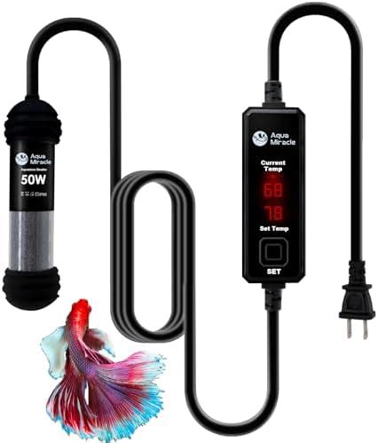 AquaMiracle Upgraded 50W Small Aquarium Heater Fish Tank Heater Turtle Heater Super Mini ...