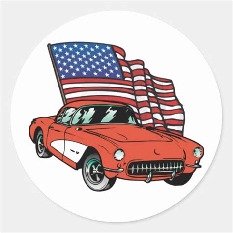 American Flag Vintage Muscle Car Classic Round Sticker | Zazzle