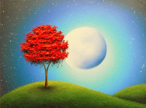 ORIGINAL Oil Painting Full Moon Wall Decor Red Tree Painting | Etsy | Tree painting, Tree art ...