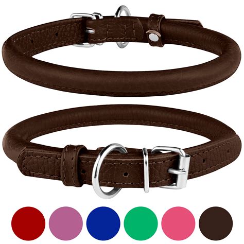 BRONZEDOG Rolled Leather Dog Collar Round Rope Pet Collars for X Small ...