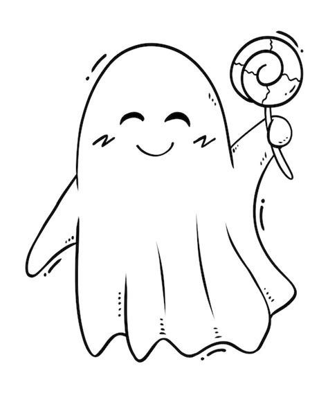 Premium Vector | Cute Ghost Holding a Lollipop Halloween Coloring Page