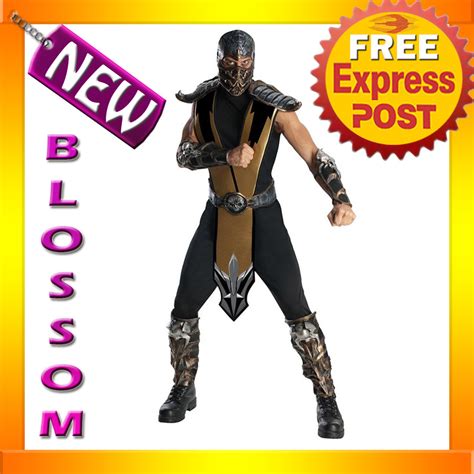 C321 Mens Deluxe Mortal Kombat Scorpion Fancy Ninja Halloween Costume Outfit | eBay