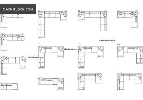 Corner Sofas CAD blocks free, CAD drawings download