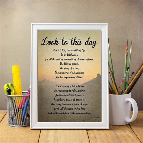 Buy Look To This Day Kalidasa Poem Wall Art 11 x 14 Unframed Print ...