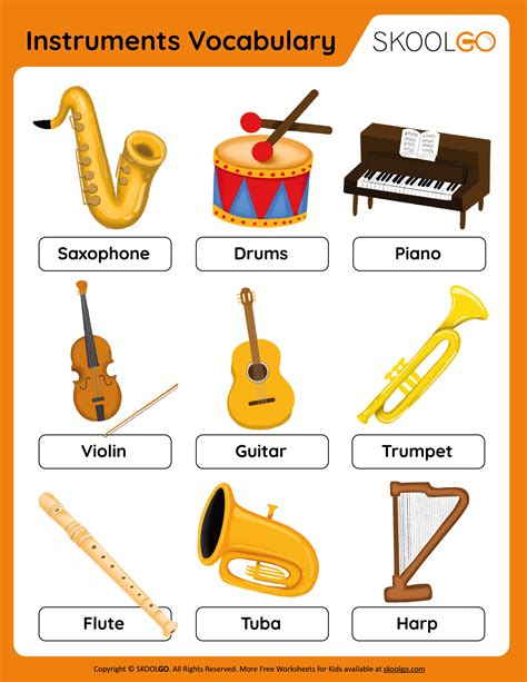 Instruments Vocabulary - Free Worksheet for Kids - SKOOLGO