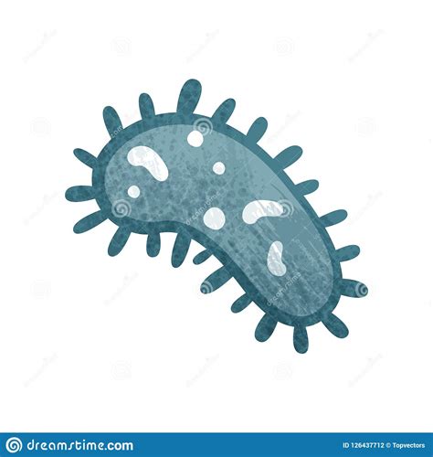 Blue Bacteria Covered By Cilia. Biology Microorganism Under Microscope. Flat Vector Icon With ...