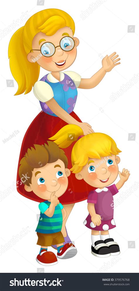 Cartoon Teacher Kids Isolated Illustration Children: ilustración de stock 379576768 | Shutterstock