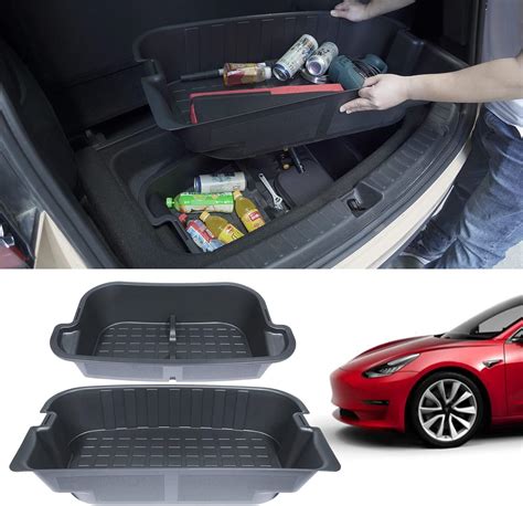 Amazon.com: SDPVorn Tesla Model Y Accessories 2PCS Double-Deck Trunk Organizer Storage Box for ...