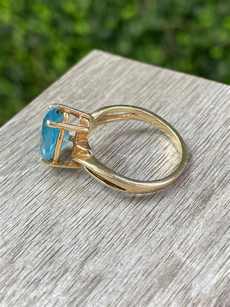 Vintage 14K Gold Blue Topaz Pear Cut Solitaire Ring, … - Gem