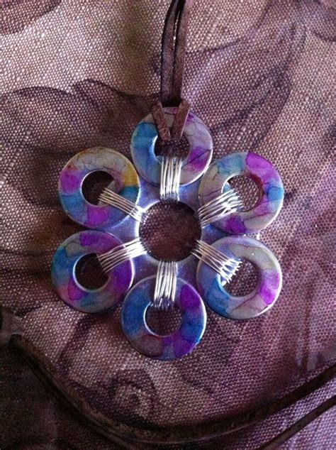 Alcohol ink washer/flower necklace | DYI Crafts | Pinterest | Alcohol ink jewelry, Washer ...