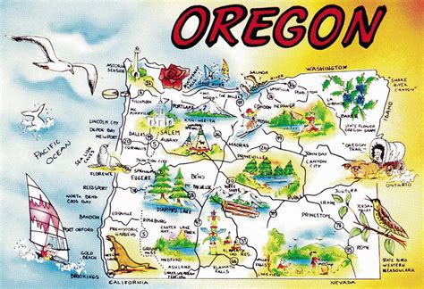 Large tourist illustrated map of Oregon state | Oregon state | USA | Maps of the USA | Maps ...