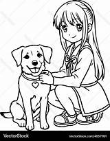 Anime Girl Play With Dog coloring Royalty Free Vector Image sketch template