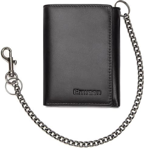 Mens Wallet with Chain, Genuine Leather Trifold Wallet RFID Blocking Anti-Theft Chain for Biker ...