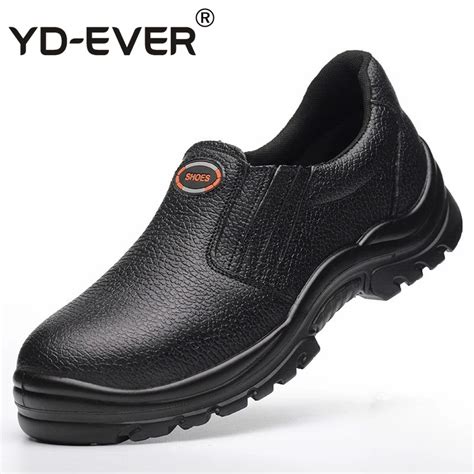 mens big size steel toe caps work safety shoes black slip on shoe ...