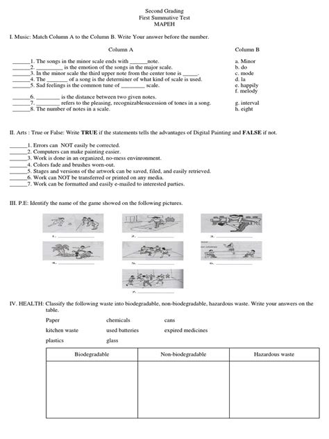 Mapeh Quarter 2 1ST Summative Test