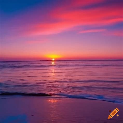 Beautiful sunset at the beach pink orange purple blue on Craiyon