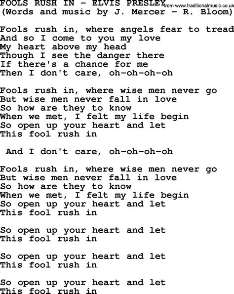 Fools Rush In by Elvis Presley - lyrics