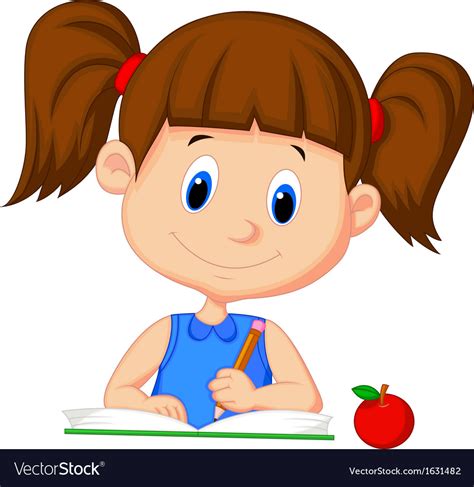 Cute girl cartoon writing on a book Royalty Free Vector