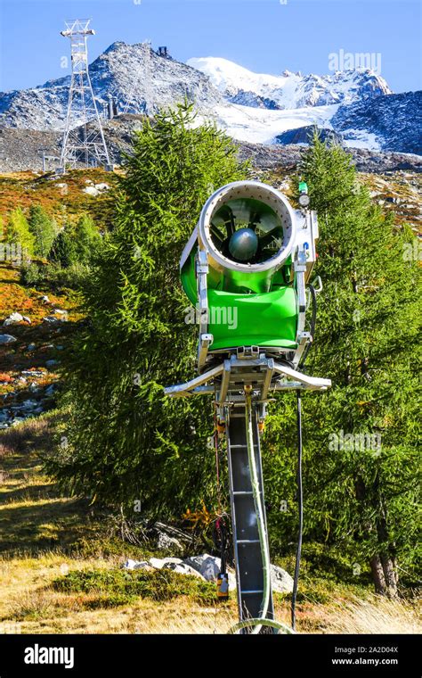 Snow cannon at Lognan cable car station, Chamonix-Mont-Blanc ...