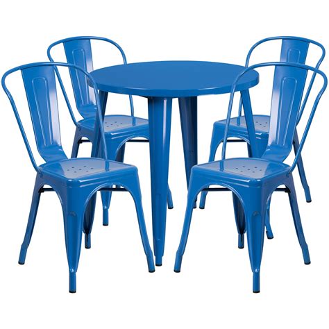 Flash Furniture 30" Round Metal Indoor-Outdoor Table Set with 4 Cafe Chairs, Multiple Colors ...