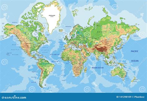 Highly Detailed Physical World Map with Labeling. Vector Illustration. Stock Vector ...