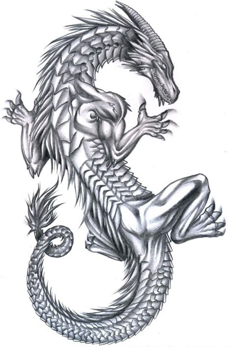 Grey-ink smiling climing demon dragon tattoo design - Tattooimages.biz