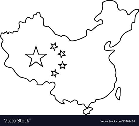 Map of china with flag icon outline style Vector Image