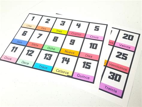 FREE Printable Spanish Flashcards Numbers 1-30