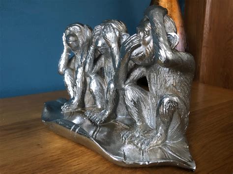 Monkey Statue Three Wise Monkeys Silver Sculpture See Hear | Etsy