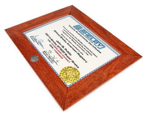 Shelby American Certificate Frame