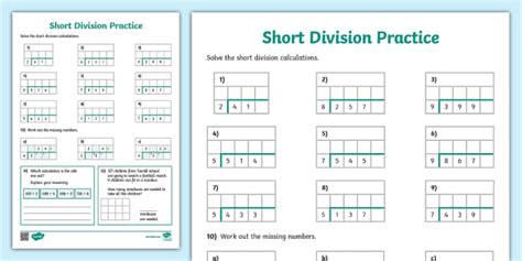 Year 5 Short Division Practice Activity Sheet - Twinkl