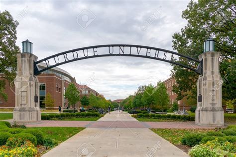 WEST LAFAYETTE, IN/USA - OCTOBER 22, 2017: Entrance gate and walkway on the campus of the Purdu ...